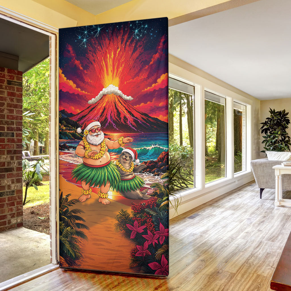 Hawaii Volcano Christmas Door Cover Hula Santa And Monk Seal LT05 - Polynesian Pride