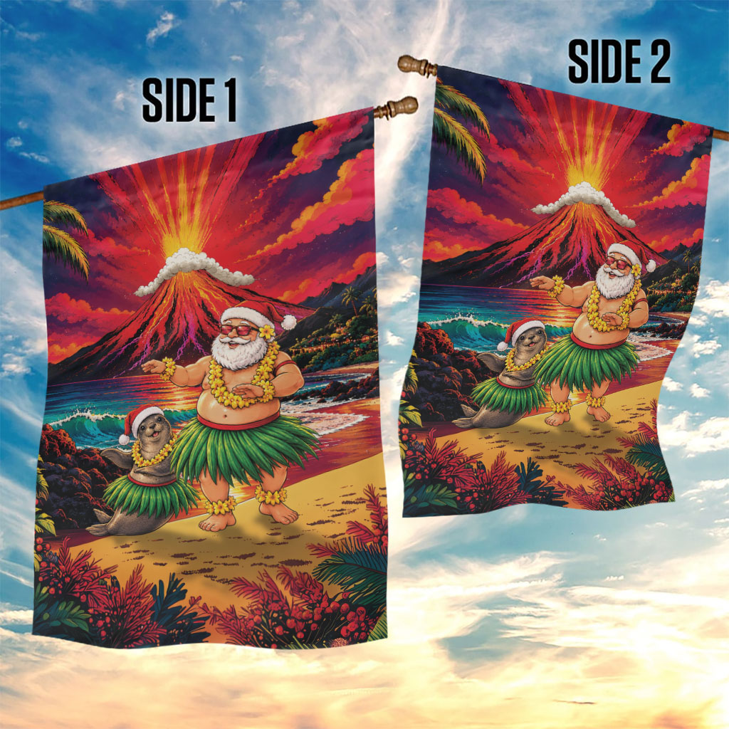 Hawaii Volcano Christmas Garden Flag Hula Santa And Monk Seal LT05 - Polynesian Pride