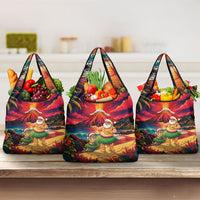 Hawaii Volcano Christmas Grocery Bag Hula Santa And Monk Seal LT05 3-pack One Size Multicolor - Polynesian Pride