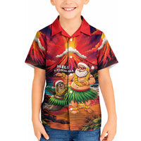 Hawaii Volcano Christmas Kid Hawaiian Shirt Hula Santa And Monk Seal LT05 Kid Multicolor - Polynesian Pride