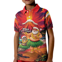 Hawaii Volcano Christmas Kid Polo Shirt Hula Santa And Monk Seal LT05 Kid Multicolor - Polynesian Pride