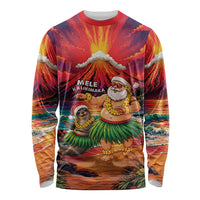 Hawaii Volcano Christmas Long Sleeve Shirt Hula Santa And Monk Seal LT05 Unisex Multicolor - Polynesian Pride