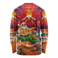 Hawaii Volcano Christmas Long Sleeve Shirt Hula Santa And Monk Seal LT05 - Polynesian Pride