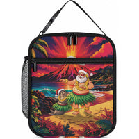 Hawaii Volcano Christmas Lunch Bag Hula Santa And Monk Seal LT05 10.2 × 8.3 × 4.3 inch Multicolor - Polynesian Pride