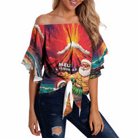 Hawaii Volcano Christmas Off Shoulder Wrap Waist Top Hula Santa And Monk Seal LT05 Multicolor - Polynesian Pride