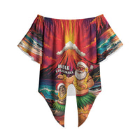 Hawaii Volcano Christmas Off Shoulder Wrap Waist Top Hula Santa And Monk Seal LT05 - Polynesian Pride