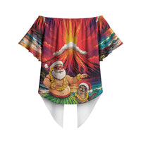 Hawaii Volcano Christmas Off Shoulder Wrap Waist Top Hula Santa And Monk Seal LT05 - Polynesian Pride