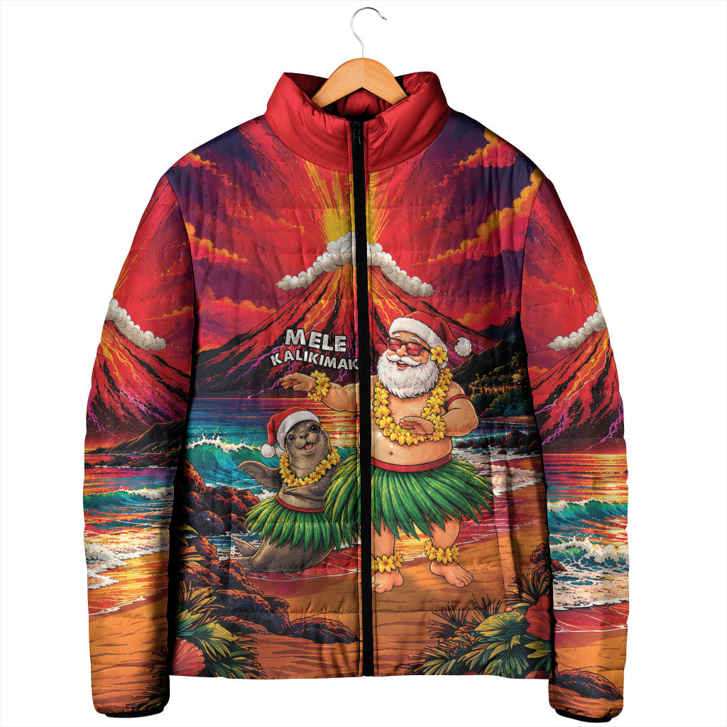 Hawaii Volcano Christmas Padded Jacket Hula Santa And Monk Seal LT05 - Polynesian Pride