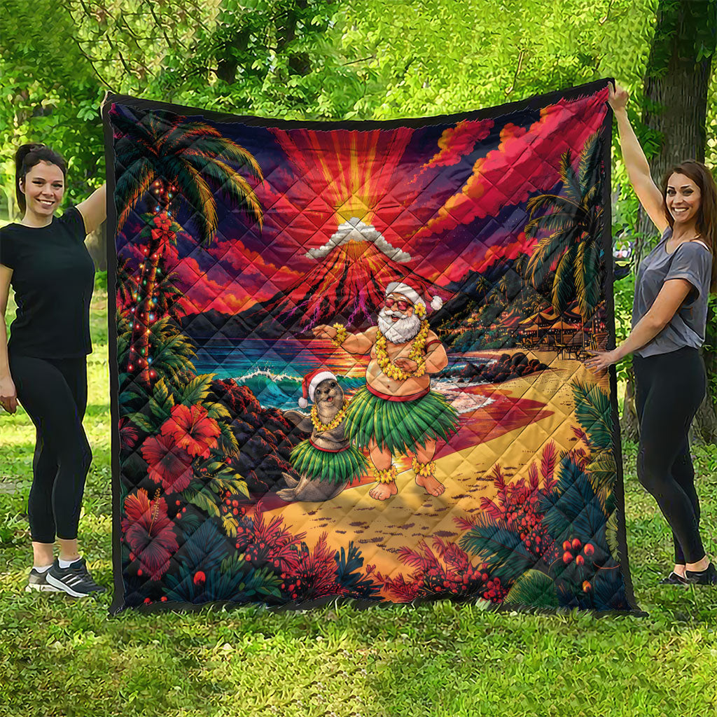 Hawaii Volcano Christmas Quilt Hula Santa And Monk Seal LT05 - Polynesian Pride