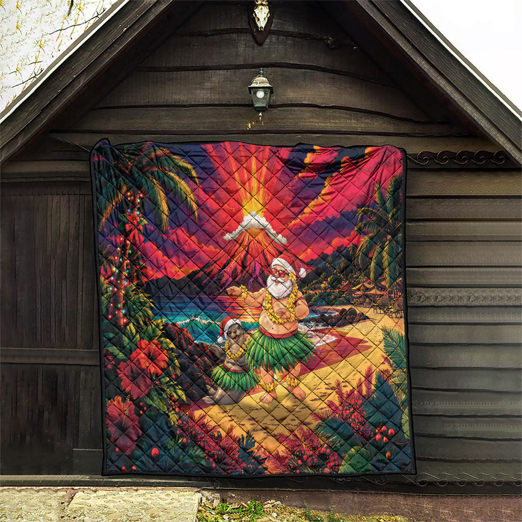 Hawaii Volcano Christmas Quilt Hula Santa And Monk Seal LT05 - Polynesian Pride
