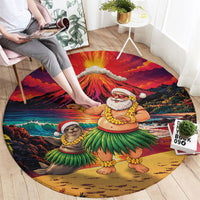 Hawaii Volcano Christmas Round Carpet Hula Santa And Monk Seal LT05 - Polynesian Pride