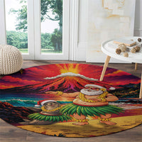 Hawaii Volcano Christmas Round Carpet Hula Santa And Monk Seal LT05 - Polynesian Pride