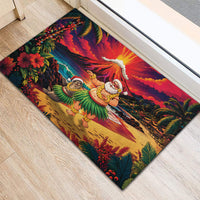 Hawaii Volcano Christmas Rubber Doormat Hula Santa And Monk Seal LT05 - Polynesian Pride