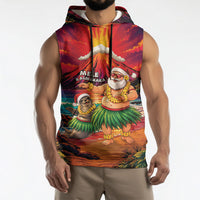 Hawaii Volcano Christmas Sleeveless Hoodie Hula Santa And Monk Seal LT05 - Polynesian Pride