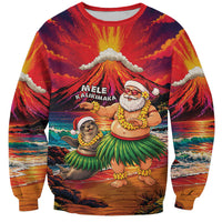 Hawaii Volcano Christmas Sweatshirt Hula Santa And Monk Seal LT05 Unisex Multicolor - Polynesian Pride