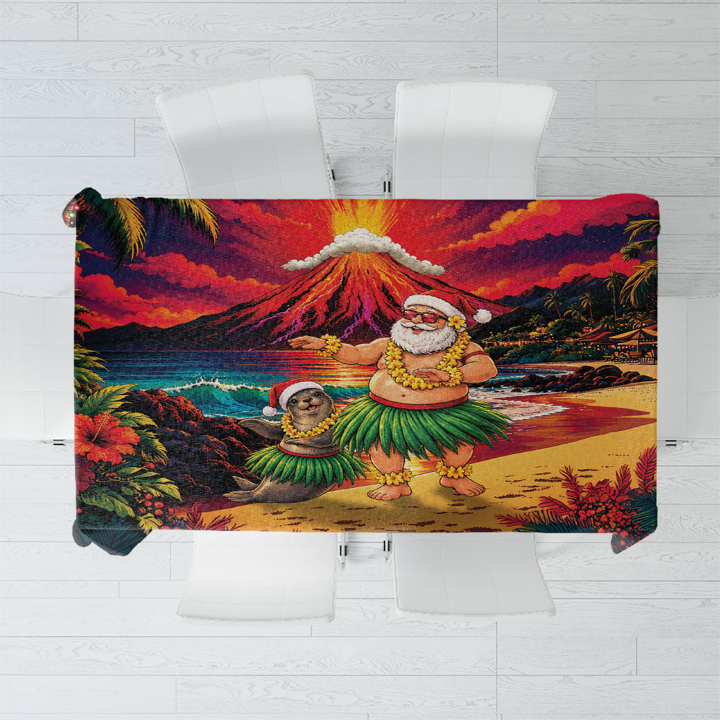 Hawaii Volcano Christmas Tablecloth Hula Santa And Monk Seal LT05 Multicolor - Polynesian Pride