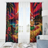 Hawaii Volcano Christmas Window Curtain Hula Santa And Monk Seal LT05 - Polynesian Pride