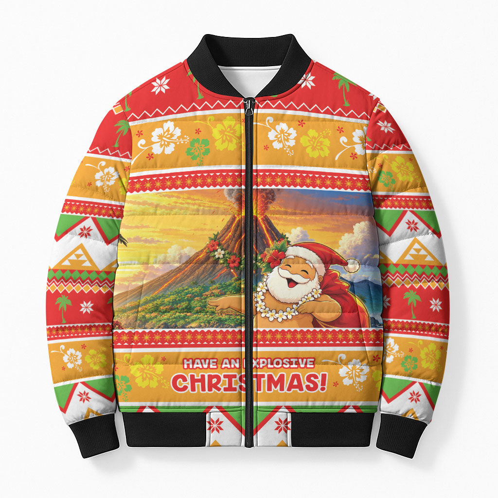 Hawaii Volcano Christmas Bomber Puffer Jacket Have An Explosive Christmas LT05 Unisex Red - Polynesian Pride