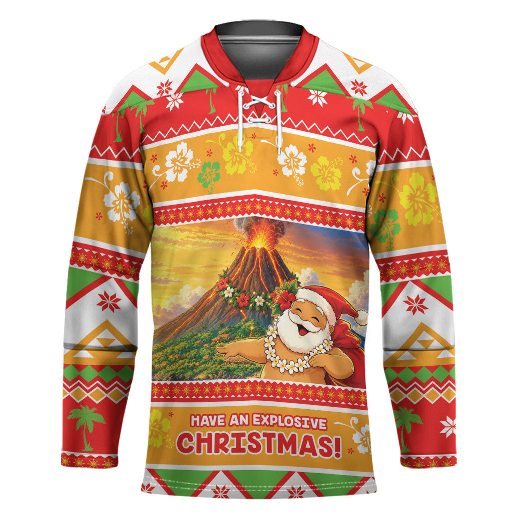 Hawaii Volcano Christmas Hockey Jersey Have An Explosive Christmas LT05 Unisex Red - Polynesian Pride