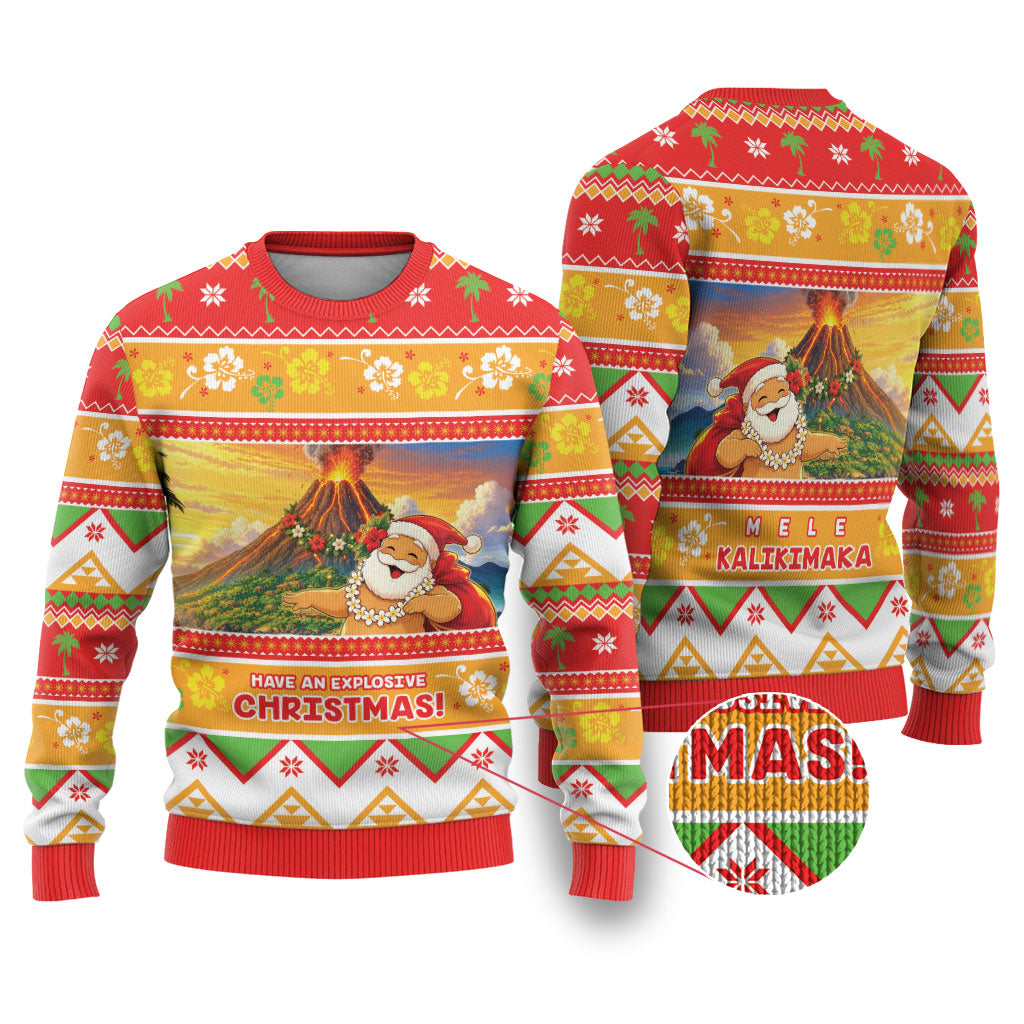 Hawaii Volcano Christmas Ugly Christmas Sweater Have An Explosive Christmas LT05 Red - Polynesian Pride