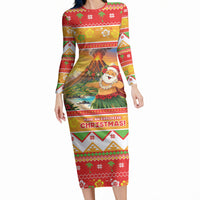 Hawaii Volcano Christmas Long Sleeve Bodycon Dress Have An Explosive Christmas LT05 Long Dress Red - Polynesian Pride