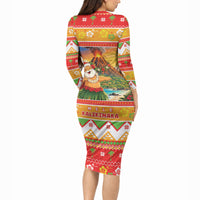Hawaii Volcano Christmas Long Sleeve Bodycon Dress Have An Explosive Christmas LT05 - Polynesian Pride
