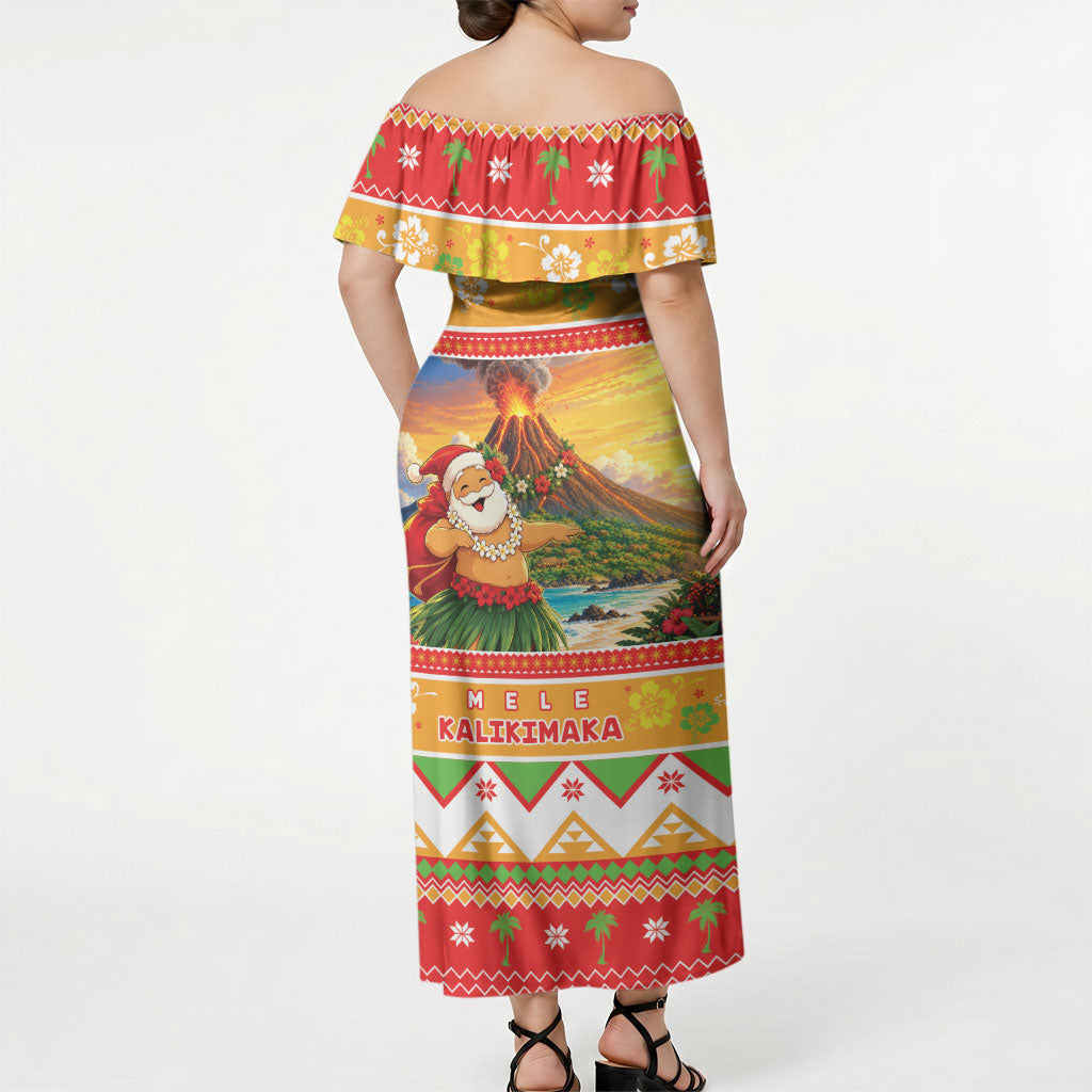 Hawaii Volcano Christmas Off Shoulder Maxi Dress Have An Explosive Christmas LT05 - Polynesian Pride