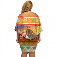 Hawaii Volcano Christmas Off Shoulder Short Dress Have An Explosive Christmas LT05 - Polynesian Pride