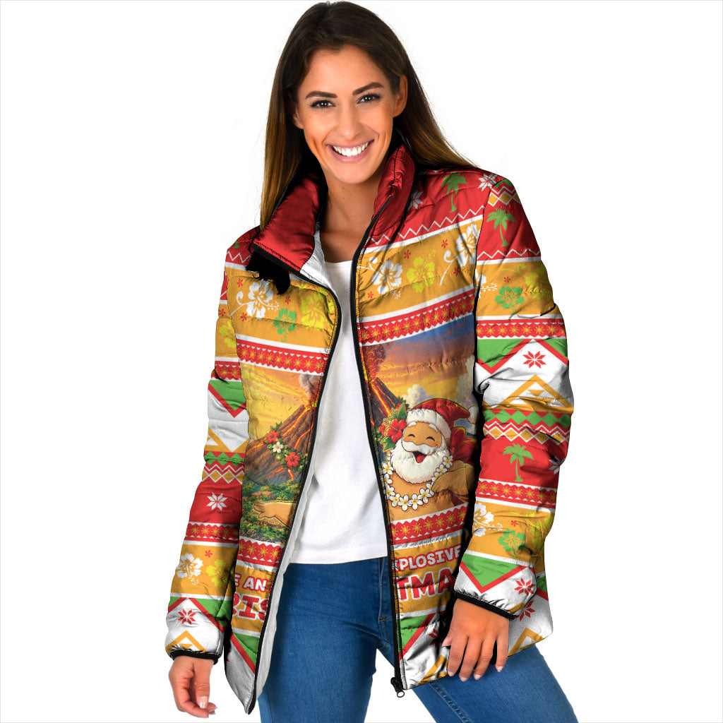 Hawaii Volcano Christmas Padded Jacket Have An Explosive Christmas LT05 Women Red - Polynesian Pride