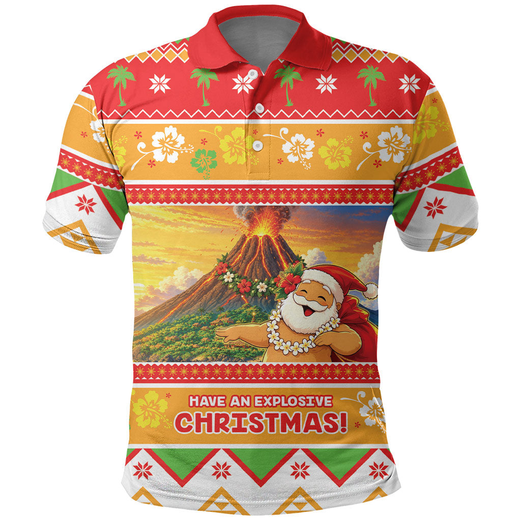Hawaii Volcano Christmas Polo Shirt Have An Explosive Christmas LT05 Red - Polynesian Pride