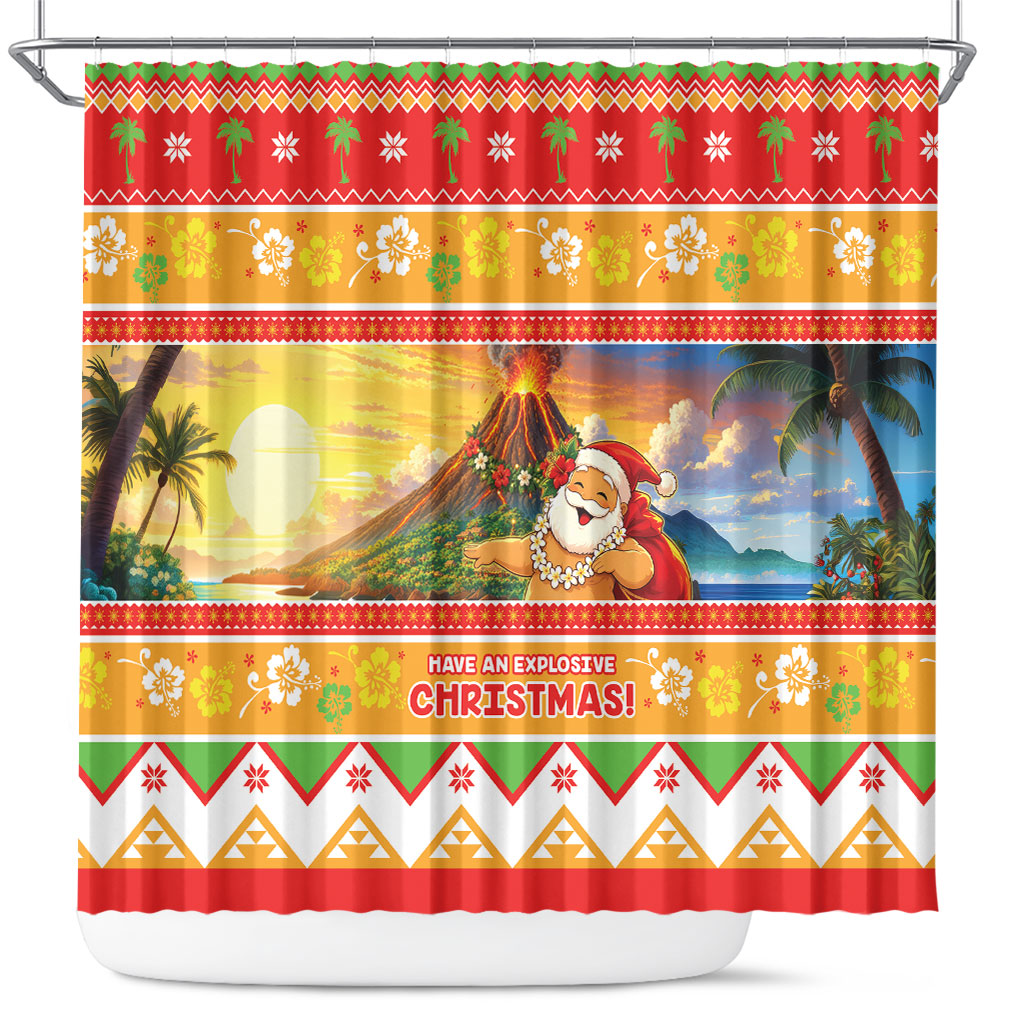 Hawaii Volcano Christmas Shower Curtain Have An Explosive Christmas LT05 Red - Polynesian Pride