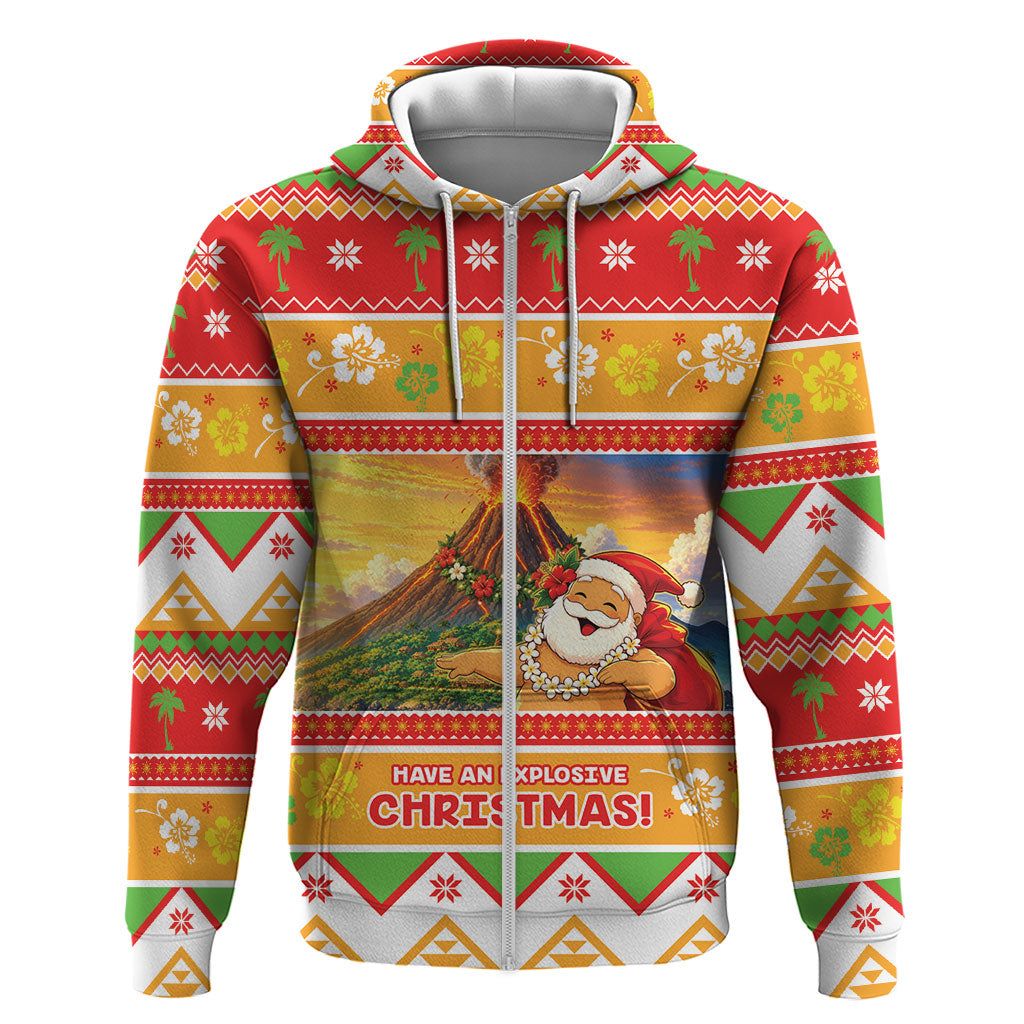 Hawaii Volcano Christmas Zip Hoodie Have An Explosive Christmas LT05 Zip Hoodie Red - Polynesian Pride