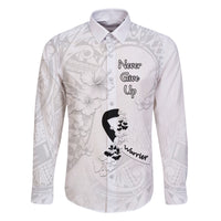 Lung Cancer Awareness Family Matching Off Shoulder Maxi Dress and Hawaiian Shirt Never Give Up Polynesian Style LT05 Dad's Shirt - Long Sleeve White - Polynesian Pride