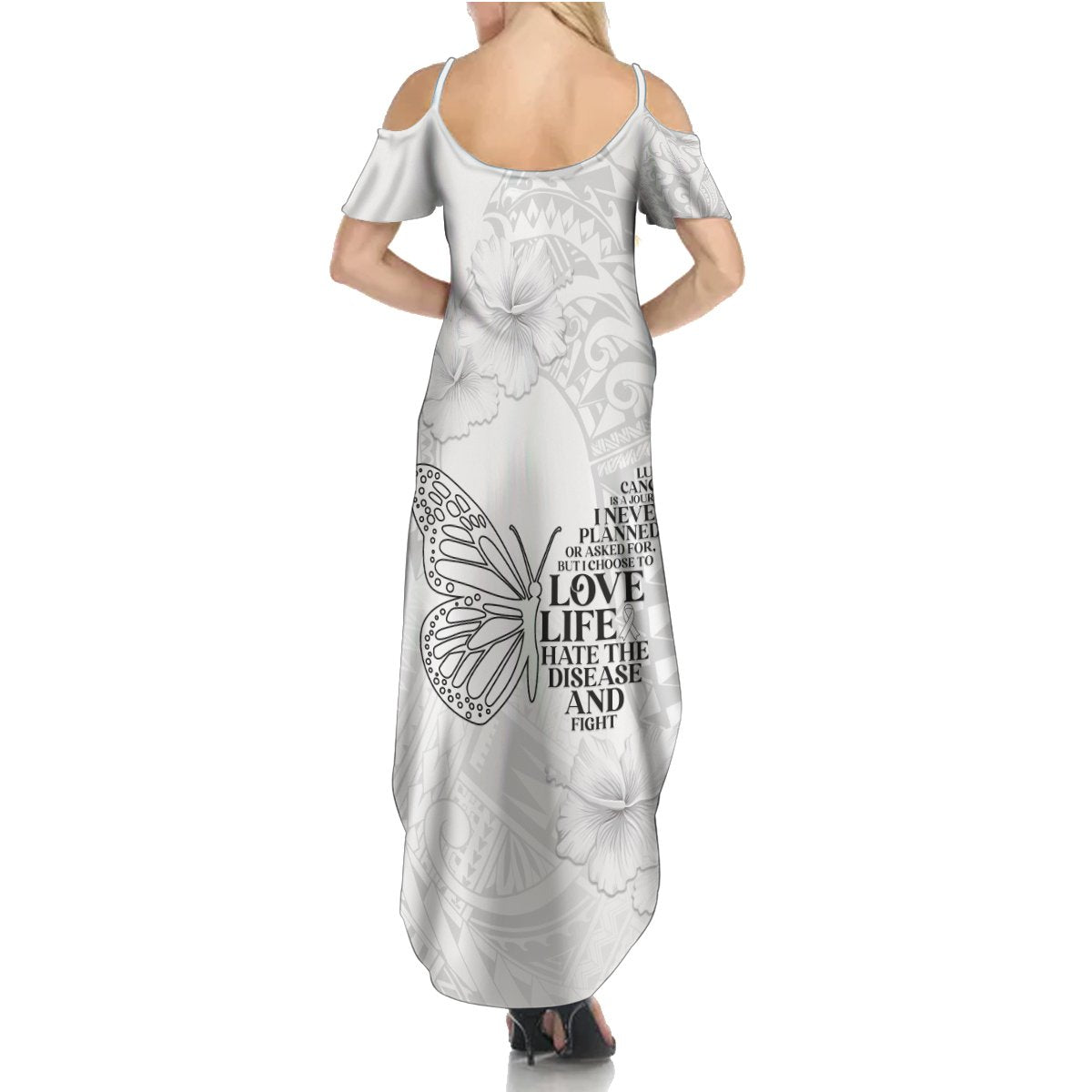 Lung Cancer Awareness Summer Maxi Dress Never Give Up Polynesian Style LT05 - Polynesian Pride