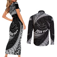 Personalised New Zealand Bungy Jumping Couples Matching Short Sleeve Bodycon Dress and Long Sleeve Button Shirt Maori Pattern LT05 - Polynesian Pride