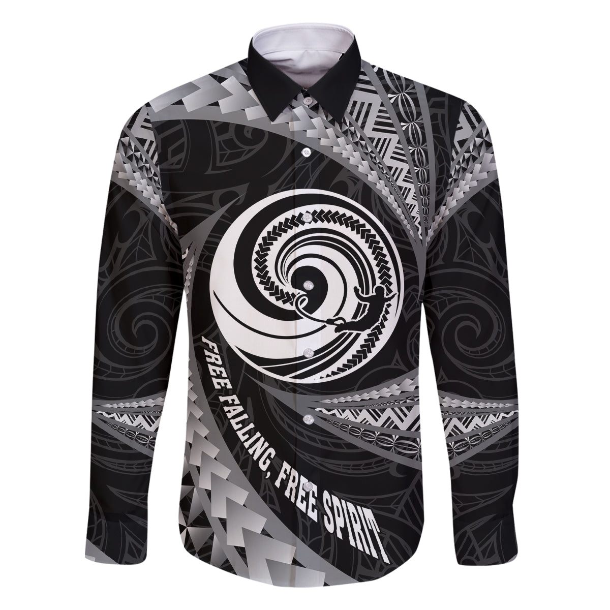 Personalised New Zealand Bungy Jumping Family Matching Mermaid Dress and Hawaiian Shirt Maori Pattern LT05 Dad's Shirt - Long Sleeve Black - Polynesian Pride