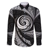 Personalised New Zealand Bungy Jumping Family Matching Mermaid Dress and Hawaiian Shirt Maori Pattern LT05 Dad's Shirt - Long Sleeve Black - Polynesian Pride