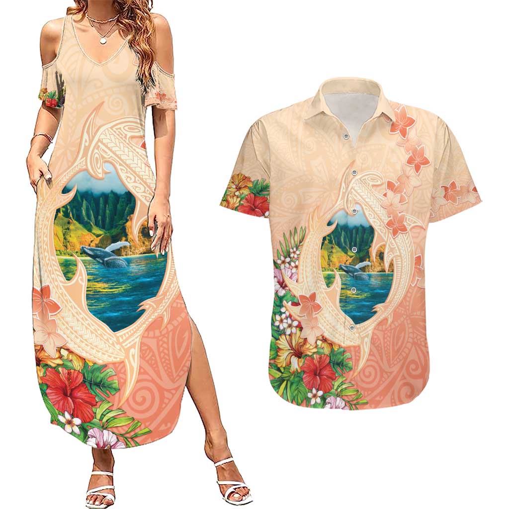 Hawaii Kauai Na Pali Coast Landscape Couples Matching Summer Maxi Dress and Hawaiian Shirt