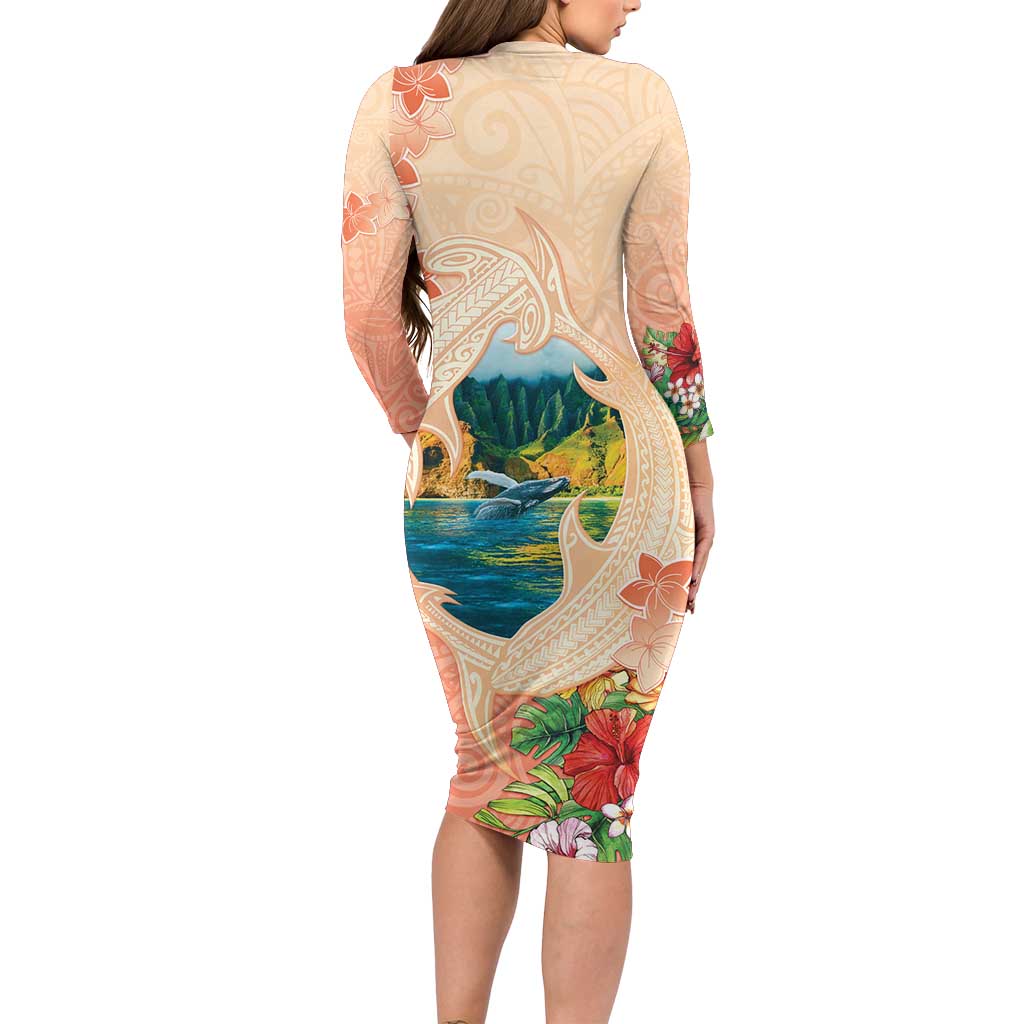 Hawaii Kauai Na Pali Coast Landscape Family Matching Long Sleeve Bodycon Dress and Hawaiian Shirt LT05 - Polynesian Pride