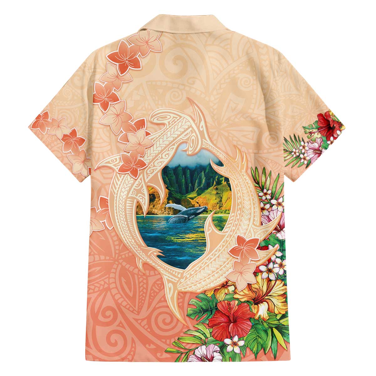 Hawaii Kauai Na Pali Coast Landscape Family Matching Off The Shoulder Long Sleeve Dress and Hawaiian Shirt LT05 - Polynesian Pride