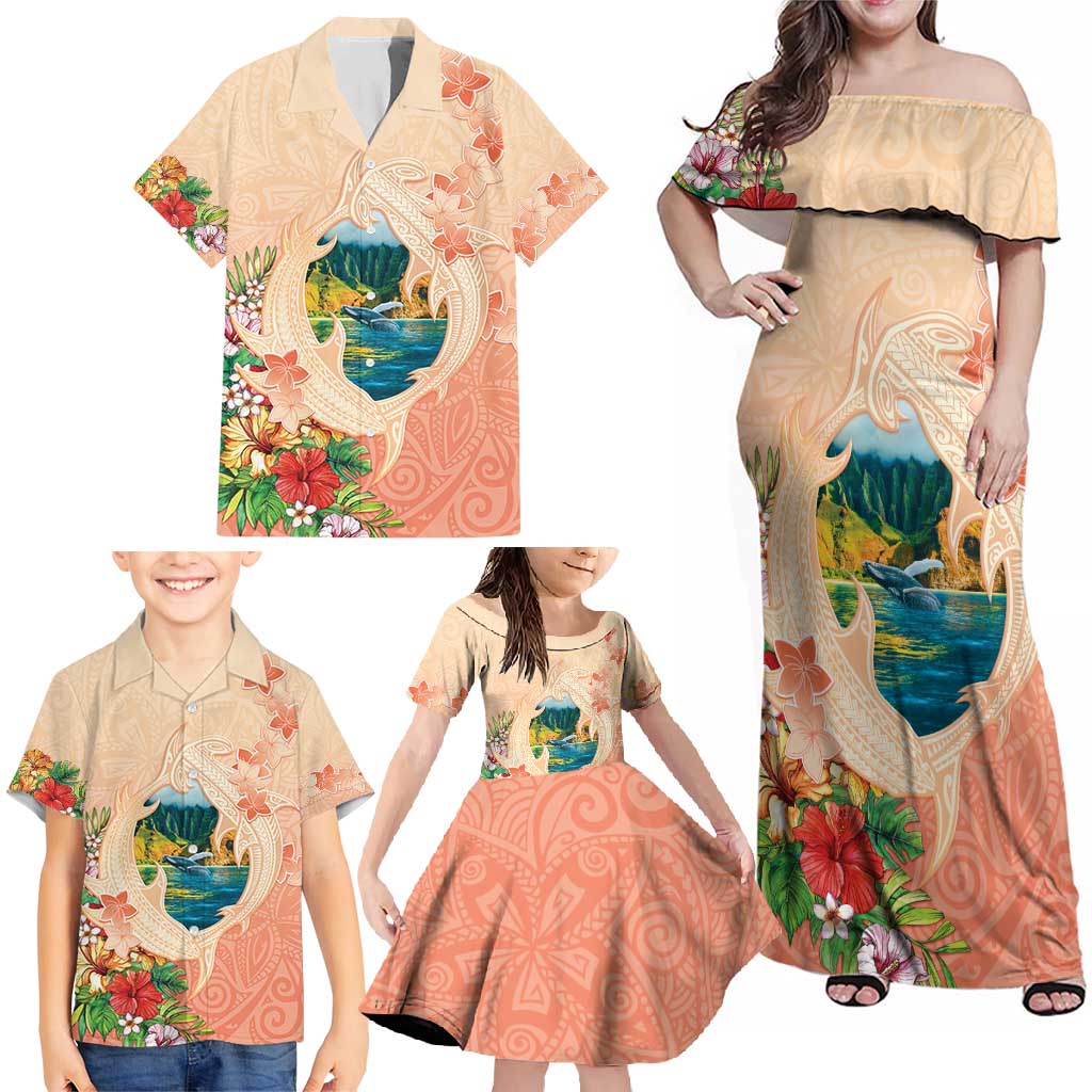Hawaii Kauai Na Pali Coast Landscape Family Matching Off Shoulder Maxi Dress and Hawaiian Shirt LT05 - Polynesian Pride