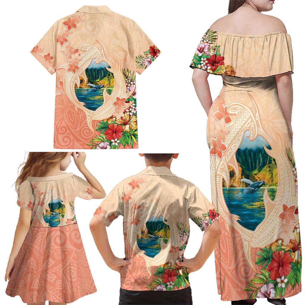 Hawaii Kauai Na Pali Coast Landscape Family Matching Off Shoulder Maxi Dress and Hawaiian Shirt LT05 - Polynesian Pride
