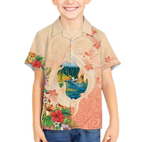 Hawaii Kauai Na Pali Coast Landscape Family Matching Off Shoulder Short Dress and Hawaiian Shirt LT05 Son's Shirt Peach - Polynesian Pride