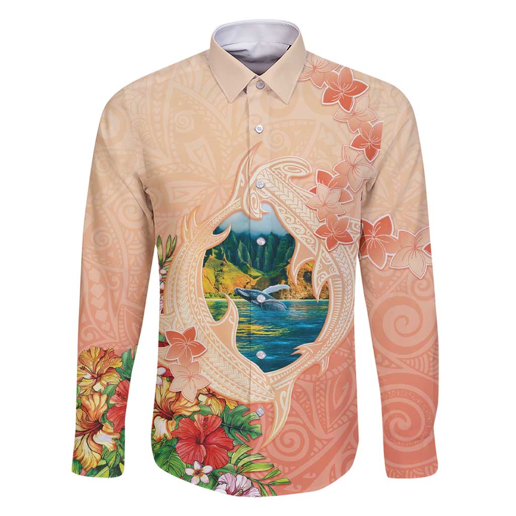Hawaii Kauai Na Pali Coast Landscape Family Matching Short Sleeve Bodycon Dress and Hawaiian Shirt LT05 Dad's Shirt - Long Sleeve Peach - Polynesian Pride