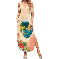 Hawaii Kauai Na Pali Coast Landscape Family Matching Summer Maxi Dress and Hawaiian Shirt LT05 Mom's Dress Peach - Polynesian Pride