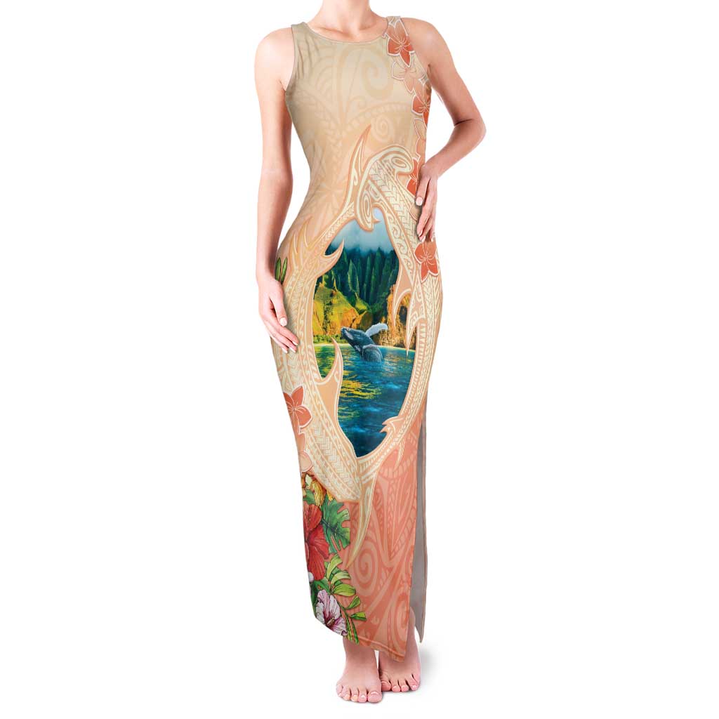 Hawaii Kauai Na Pali Coast Landscape Family Matching Tank Maxi Dress and Hawaiian Shirt LT05 Mom's Dress Peach - Polynesian Pride