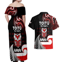 Aotearoa Toitu He Whakaputanga Couples Matching Off Shoulder Maxi Dress and Hawaiian Shirt Toitu Te Tiriti O Waitangi LT05 - Polynesian Pride