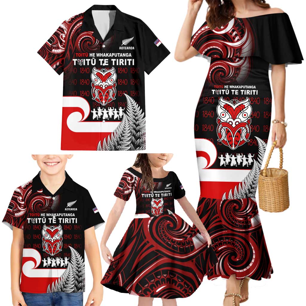 Aotearoa Toitu He Whakaputanga Family Matching Mermaid Dress and Hawaiian Shirt Toitu Te Tiriti O Waitangi LT05 - Polynesian Pride