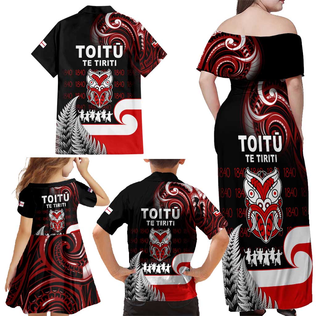 Aotearoa Toitu He Whakaputanga Family Matching Off Shoulder Maxi Dress and Hawaiian Shirt Toitu Te Tiriti O Waitangi LT05 - Polynesian Pride