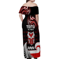 Aotearoa Toitu He Whakaputanga Family Matching Off Shoulder Maxi Dress and Hawaiian Shirt Toitu Te Tiriti O Waitangi LT05 - Polynesian Pride